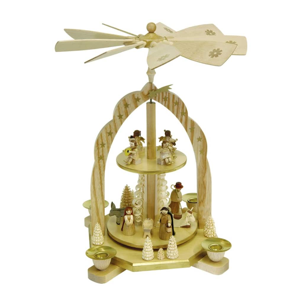 11.75" Brown, White, Black Nativity Scene Angels Pyramid Decor