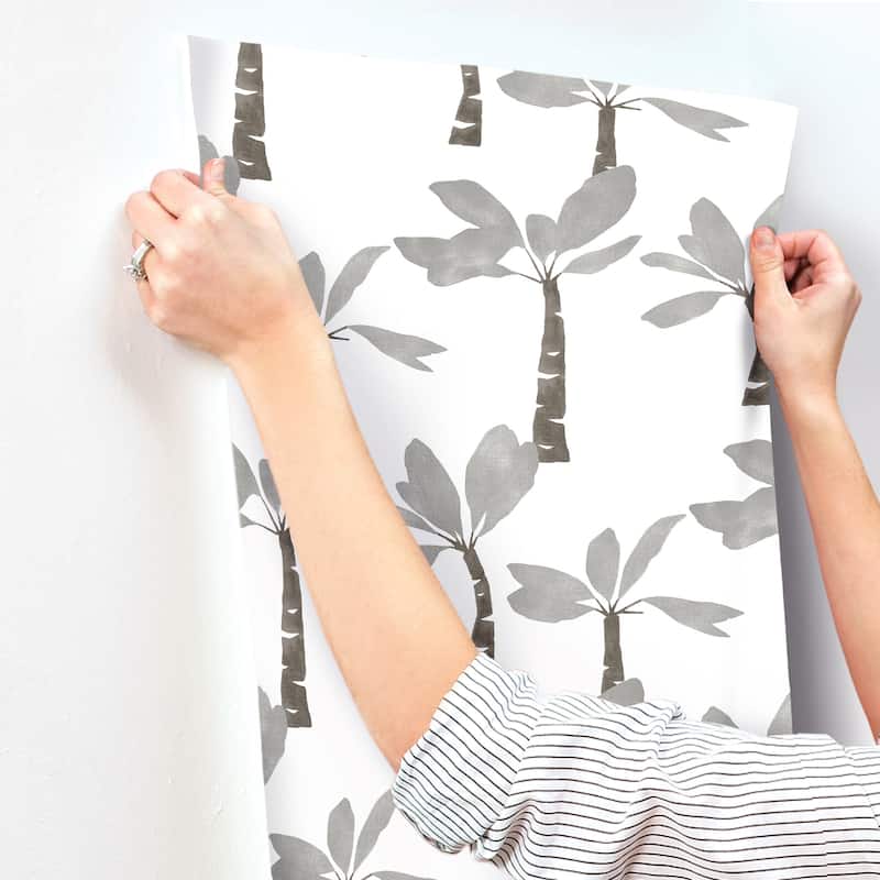 York Wallcoverings Painted Oasis Carbon and Graphite Wallpaper