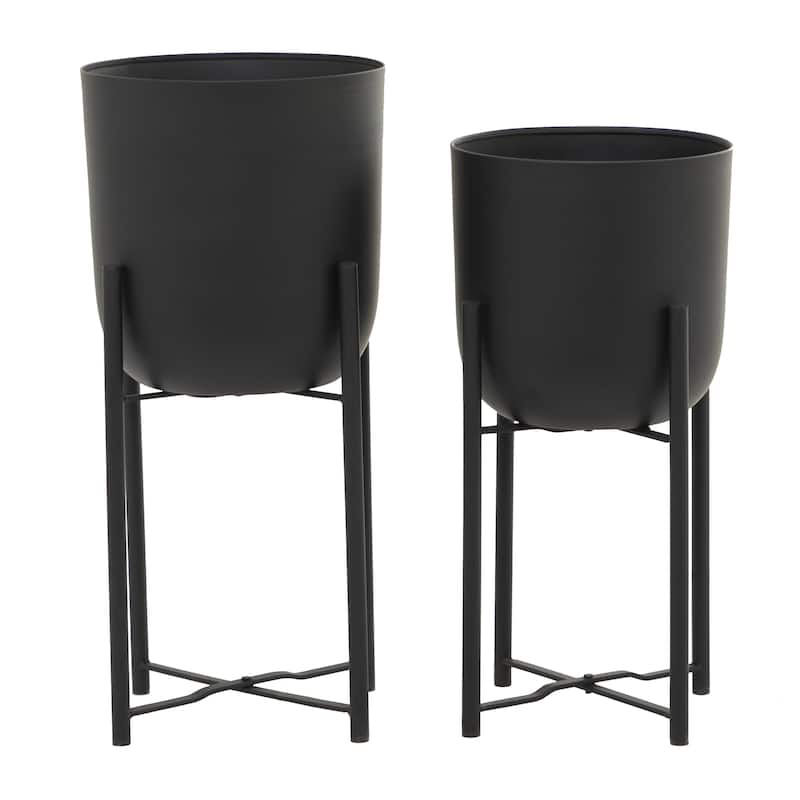 Metal Indoor Outdoor Planter with Removable Stand - Set of 2 Black or White - CosmoLiving by Cosmopolitan