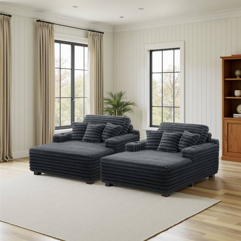 53" Upholstered Chaise Lounge Indoor Sofa with Pillows - Dark Grey