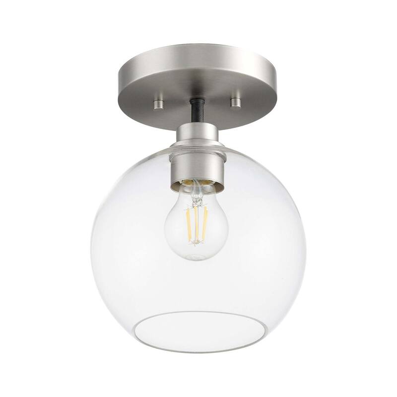 Quorum International 372-1-65 Clarion 8" Wide Semi-flush Globe Ceiling - Textured Black / Satin Nickel