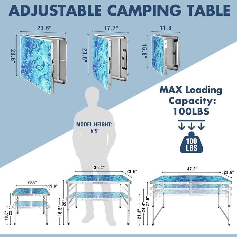 Folding Camping Table 2FT, Portable Small Picnic Table
