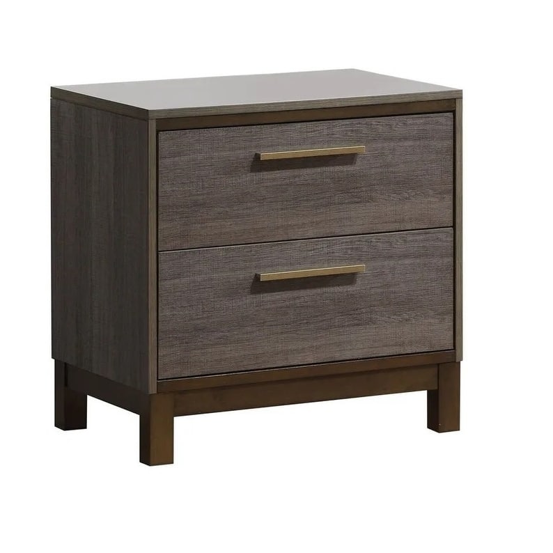 Contemporary 2 Drawers Nightstand Two Tone Antique Gray Bedroom Furniture Nightstand