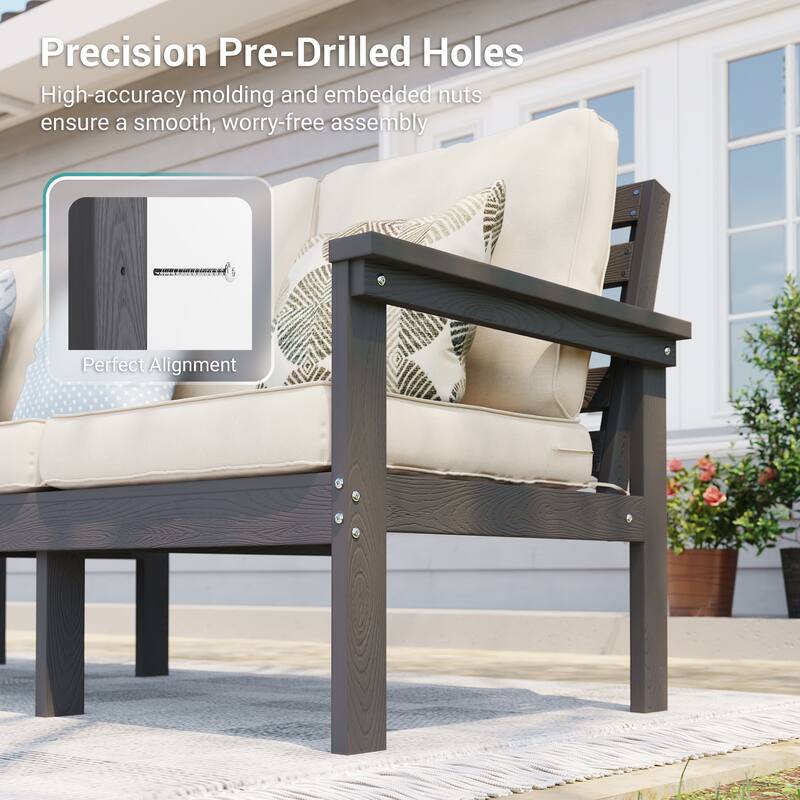 HIPS Outdoor Sofa Set with 3.9 Inch Cushions & Ottoman (Set of 5)