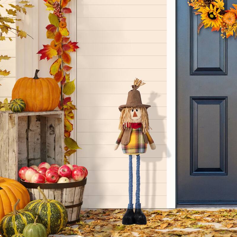 Glitzhome Fall Fabric Scarecrow Porch Decor With Telescoping Legs - 33~38"H