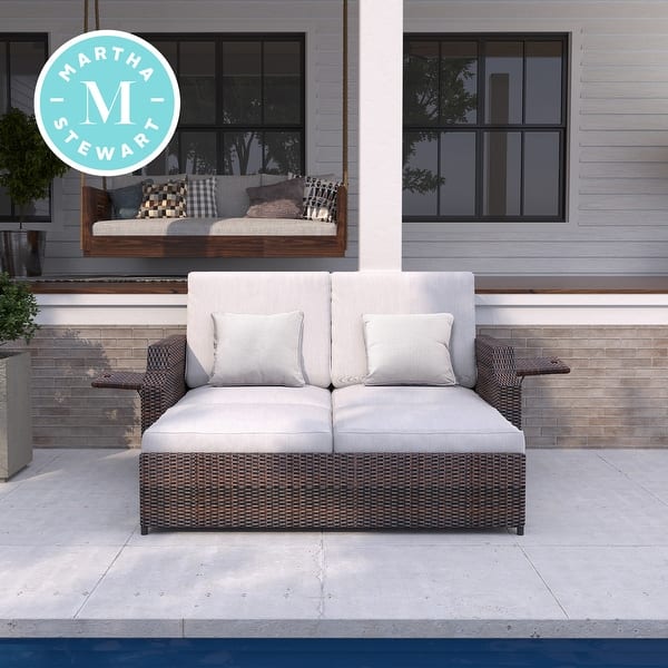 slide 2 of 10, Martha Stewart Sunnyside Daybed Dark Brown Wicker with Olefin Cushions