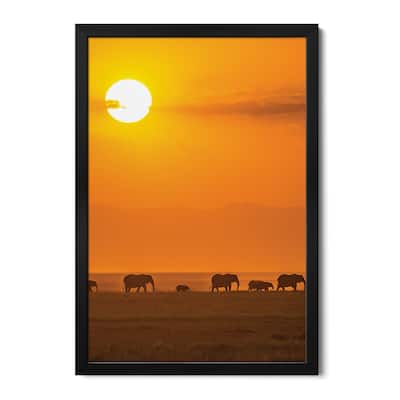Elephants At Sunset Premium Framed Poster by Ted Taylor