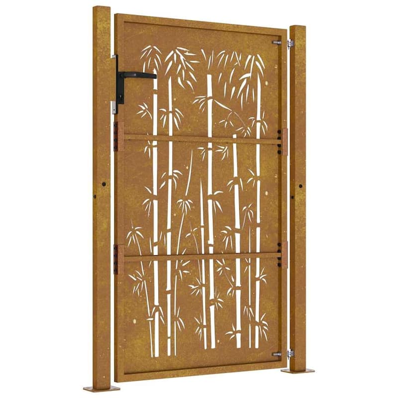 vidaXL Garden Gate Decorative Door Outdoor Fence Corten Steel Bamboo Design - 43.3 x 51.2"
