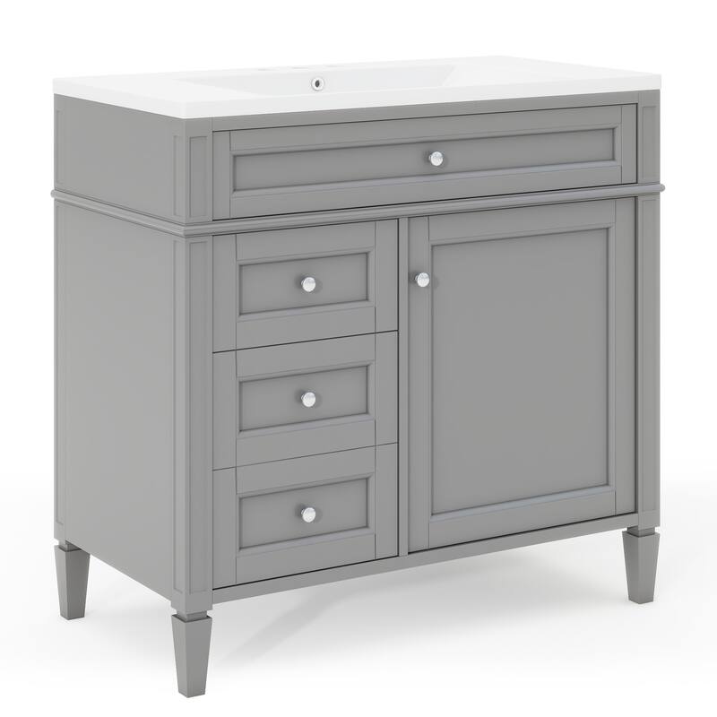 Bathroom Vanity with Sink, Storage Cabinet with 2 Drawers and 1 Tip-Out Drawer, Bathroom Cabinet with Adjustable Shelf