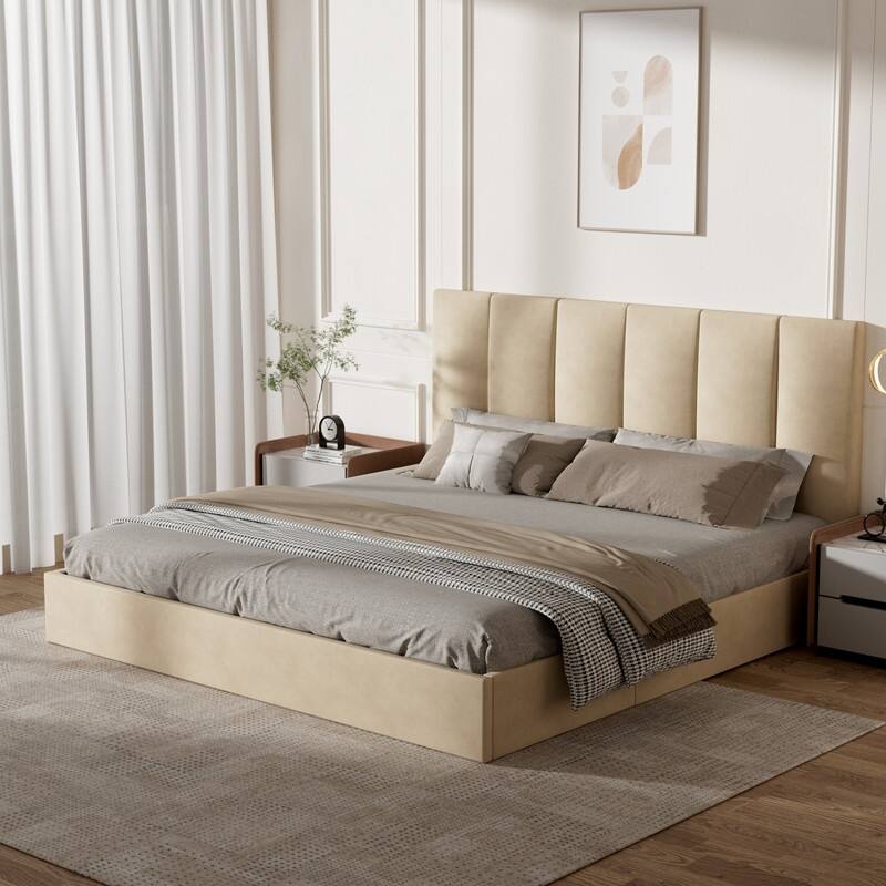 Modern Upholstered Lift-Up Storage Platform Bed with Headboard