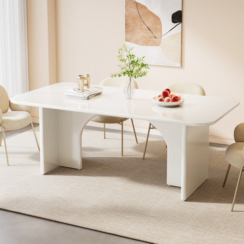 63-in Large Dining Table for 4-6 People, Modern Rectangle Kitchen Table - Cream White