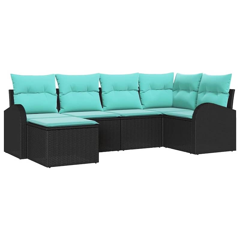 vidaXL 6/7 Garden Sofa Set with Cushions Black/Brown/Grey Poly Rattan - 92.1 x 48.8 x 27.2