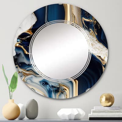 Designart 'Abstract Geode Waves Blue V' Printed Modern Waves Wall Mirror