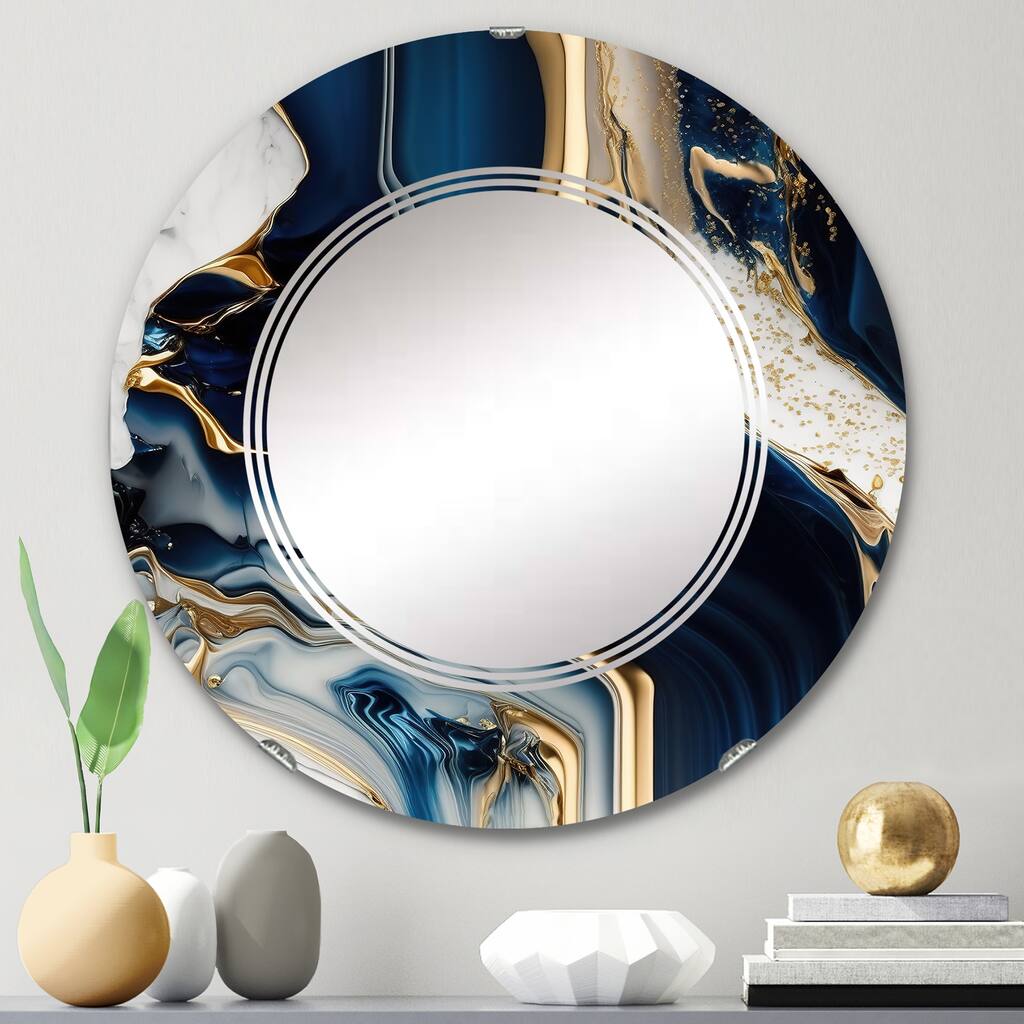 Designart 'Light Blue Waves 3' Modern Mirror - Printed Wall Mirror ...