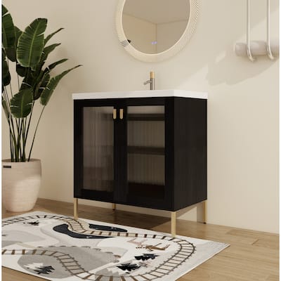 Malwee 28"/32" FreeStanding Bathroom Vanity, Floor Stand Bathroom Vanity with Ceramic Sink,Soft Close Door and Adjustable shelf