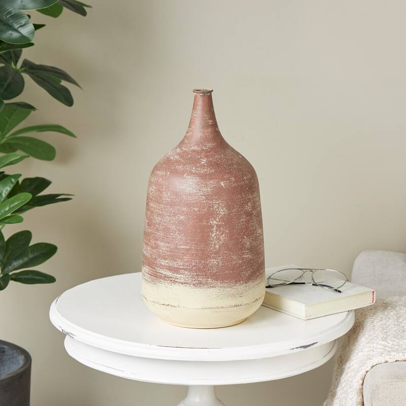 Copper Metal Distressed Textured Ombre Vase with Cream Accent - Copper - 8"W, 15"H