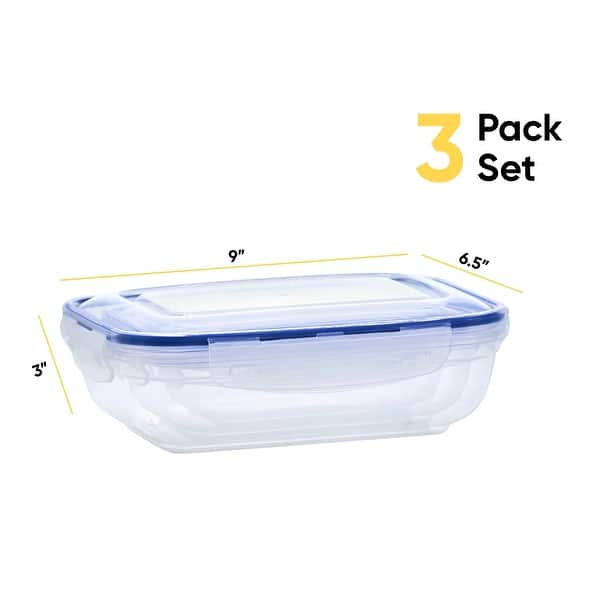 3 Pack Shallow Rectangular Sealed Containers - 20 oz., 36 oz.,64 oz.