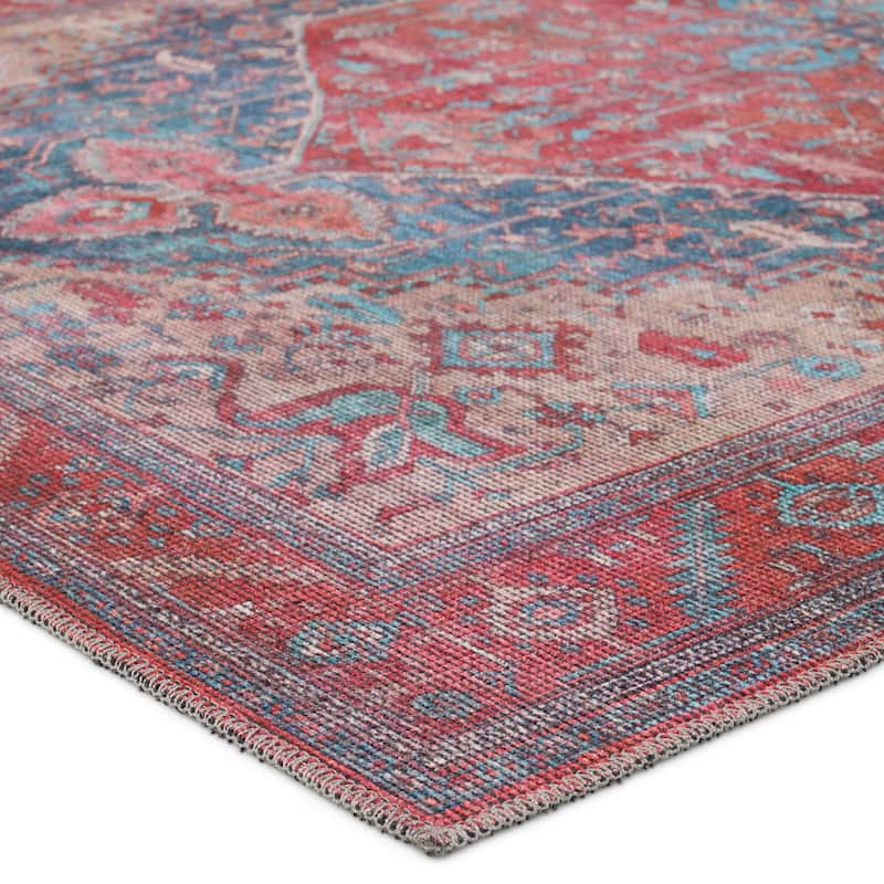 Fairbanks Machine Washable Medallion Red/ Blue Area Rug