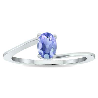 Women's Solitaire Tanzanite Wave Ring in 10K White Gold