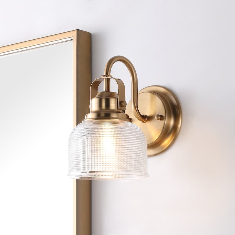 Shirley Metal/Glass LED Vanity Light, by JONATHAN Y - 1-Light - Brass Gold/Clear