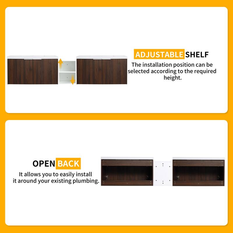 Beingnext 24"/36"/48"/60"/72"/84" Bathroom Vanity with Sink, Floating Bathroom Vanity with Soft Close Door and Shelf