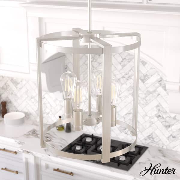 slide 2 of 10, Hunter 16" Astwood 4 Light Chandelier, Kitchen Island, Dining Room, Entry - Contemporary, Transitional, Art-Deco Brushed Nickel