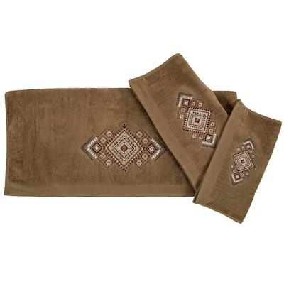 Paseo Road by Hiend Accents Sedona Embroidered Aztec Towel Set, Mocha, 3PC