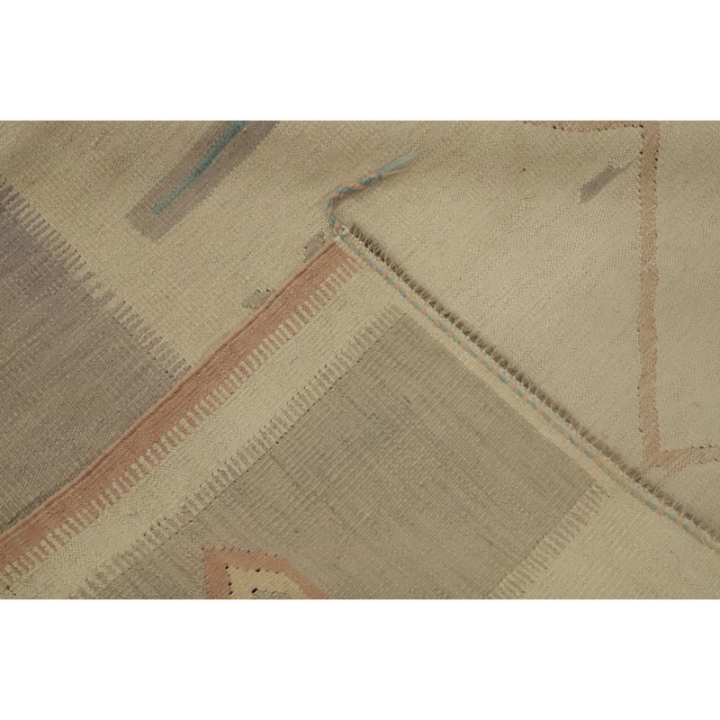 Hand Woven Oriental 100% Wool Carpet Southwestern Tribal Beige & Ivories Kilim Area Rug - 9' 10'' X 8' 0''