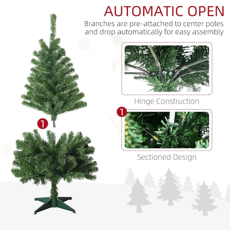 HOMCOM 4ft Tall Prelit Artificial Christmas Tree Holiday Décor with 208 Branches, 100 Warm White or Colorful LED Lights