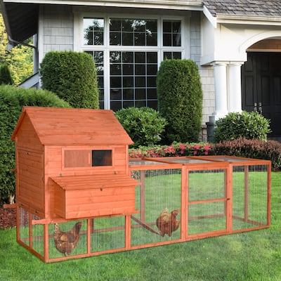 PawHut Large Wooden Outdoor Chicken Coop Wood Outdoor for the Garden & Backyard with A Fun Run & Inner Hen House Space
