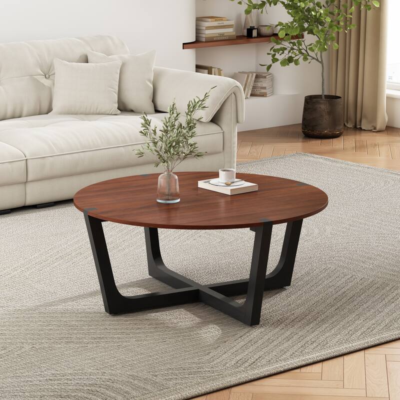 Acacia Solid Wood Coffee Table, Durable Acacia Solid Wood Frame, Brown & Black Color