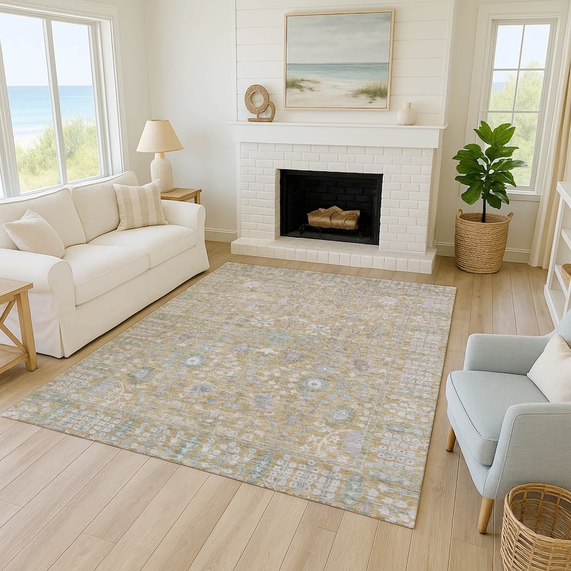 Machine Washable Indoor/ Outdoor Traditional Classic Chantille Rug