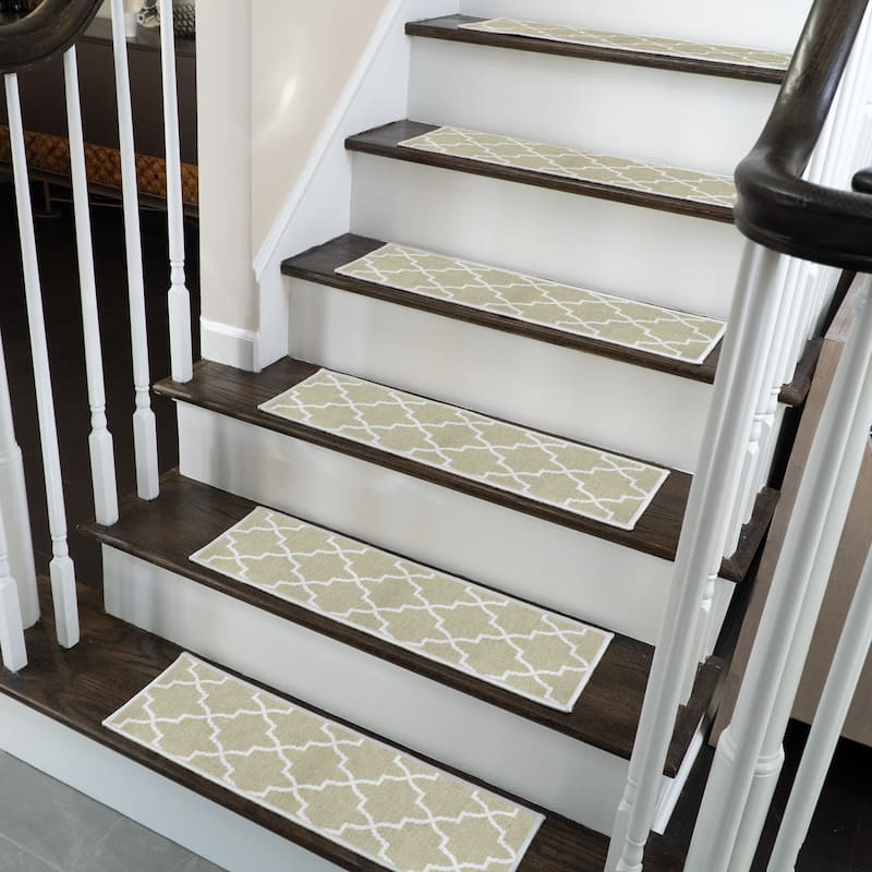 SussexHome Lattice Design 9" X 28" Stair Treads - 70 % Cotton Carpet for Indoor Stairs-Easy to Install with Double Adhesive Tape