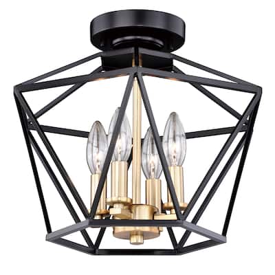 Turin 14.5-in W Bronze Gold Geometric Cage Candle Semi Flush Mount Ceiling Light - 14.5-in W x 11.75-in H x 14.5-in D