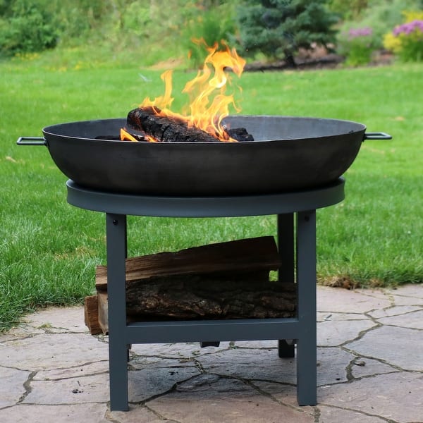 Shop Sunnydaze Outdoor Cast Iron Fire Pit Bowl With Built In Log