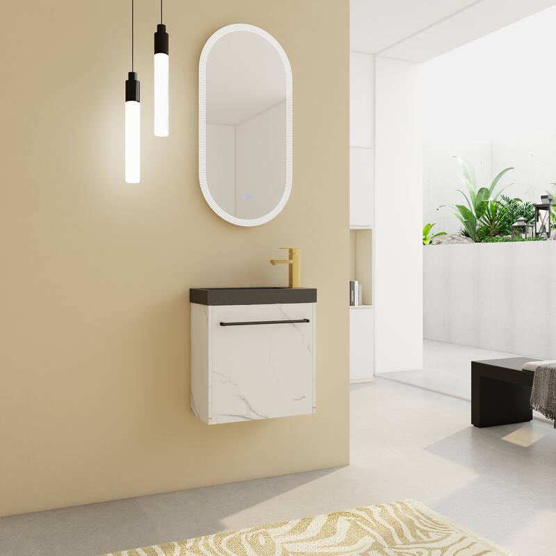 20" Wall-Mounted Floating Bathroom Vanity with Black Resin Sink, Soft-Close Doors & Ample Storage, Space-Saving Design