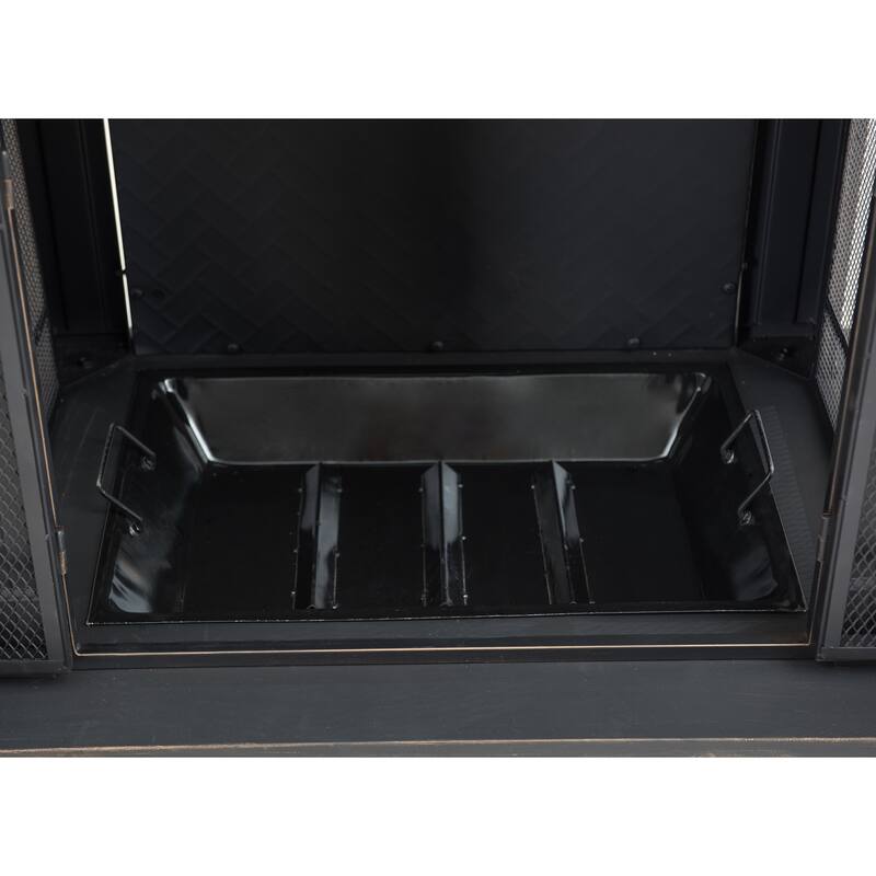 Sunjoy Smith Collection Outdoor Patio Wood Burning Steel Fireplace with Chimney, Spark Screen, Fire Poker, and Removable Grate