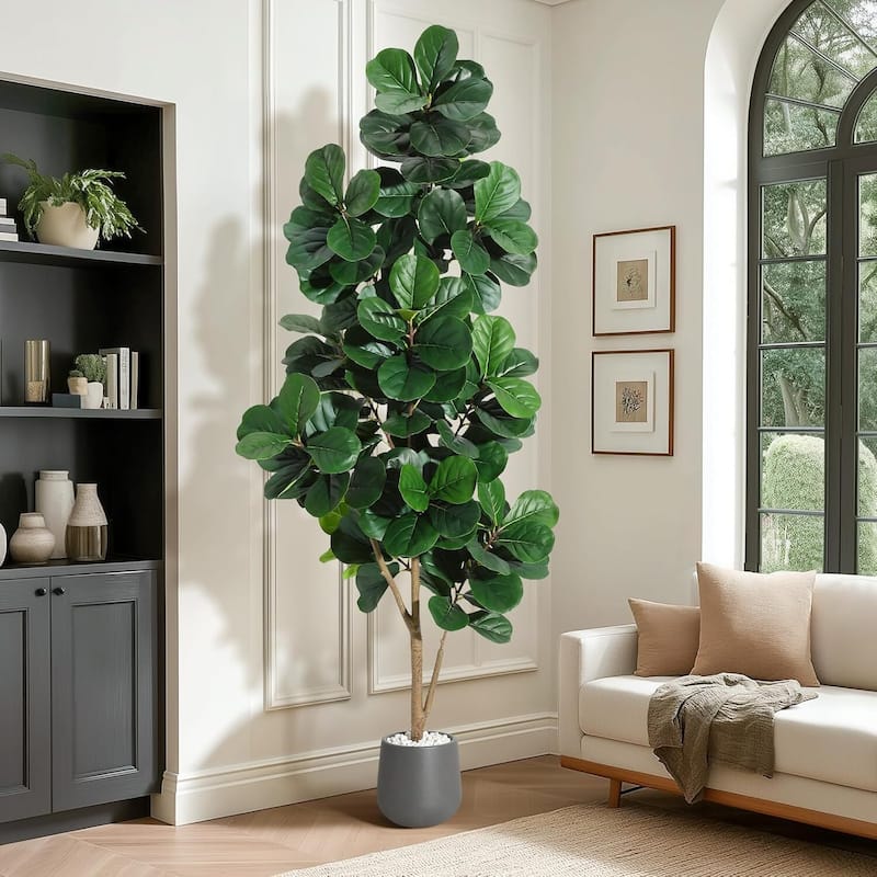 Artificial Fiddle Leaf Fig Tree with Black Planter Pot for Home Decor - 7 FT