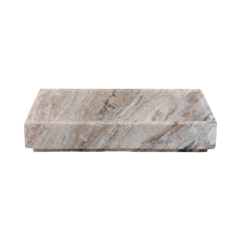 Rectangular Stone Marble Decorative Tray Glam Modern Style - 3" Brown - 16" x 8" x 3"