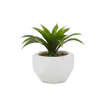 Faux Foliage Agave Artificial Plant with Realistic Leaves and White Ceramic Pot - Green - Roche River Decor - 10"W x 11"L x 10"H