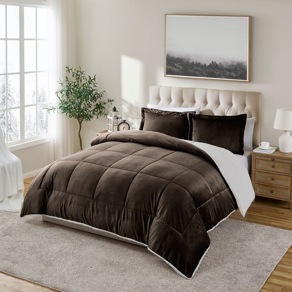 Piumone Elegant Comfort Matrimoniale Queen – 221x200 Cm – Microsuede E Sherpa Reversibile – Nero – Morbido E Caldo