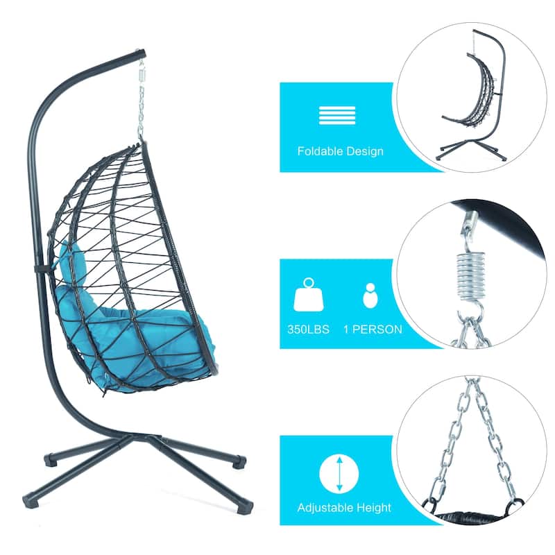 Indoor Outdoor Hanging Basket Egg Swing Chair with Metal Stand