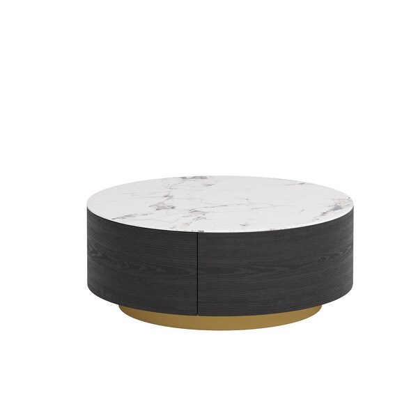限定アウトレットセール：通販 Modern Round Coffee Table with 2 Drawers, Sintered Stone 座卓、ローテーブル