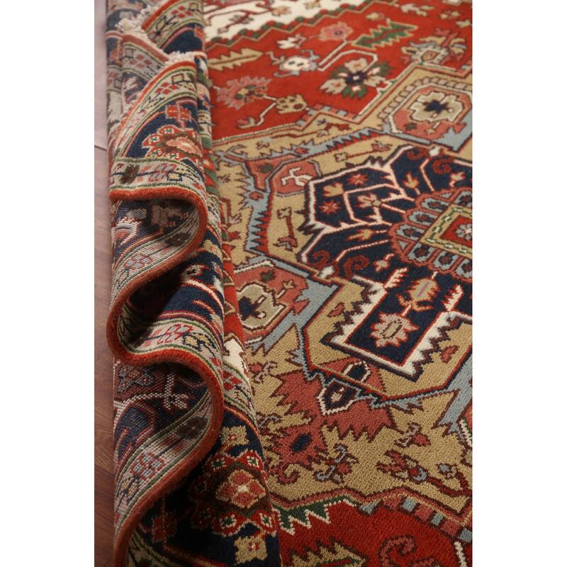 Orange Heriz Serapi Area Rug Handmade Transitional Wool Carpet - 8'11"x 11'8"