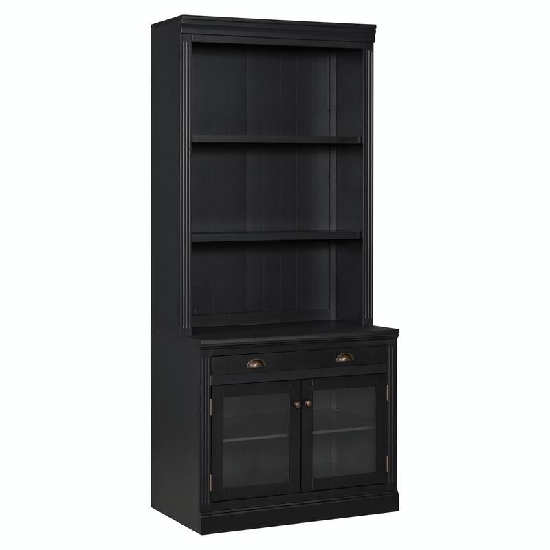 83.4" Tall Bookshelf, Modern Bookcase with 2 Glass Doors, 1 Drawer & Open Shelves