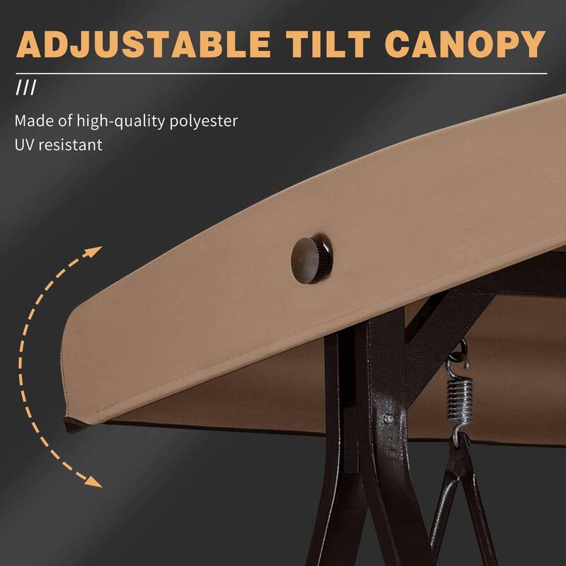 PURPLE LEAF 3-seat Outdoor Patio Porch Swing Adjustable Backrest, Cushions and Pillow Included