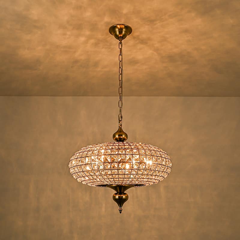 Retro French 4/5-Light Antique Brass Globe Crystal Chandelier for Living/Dining Room