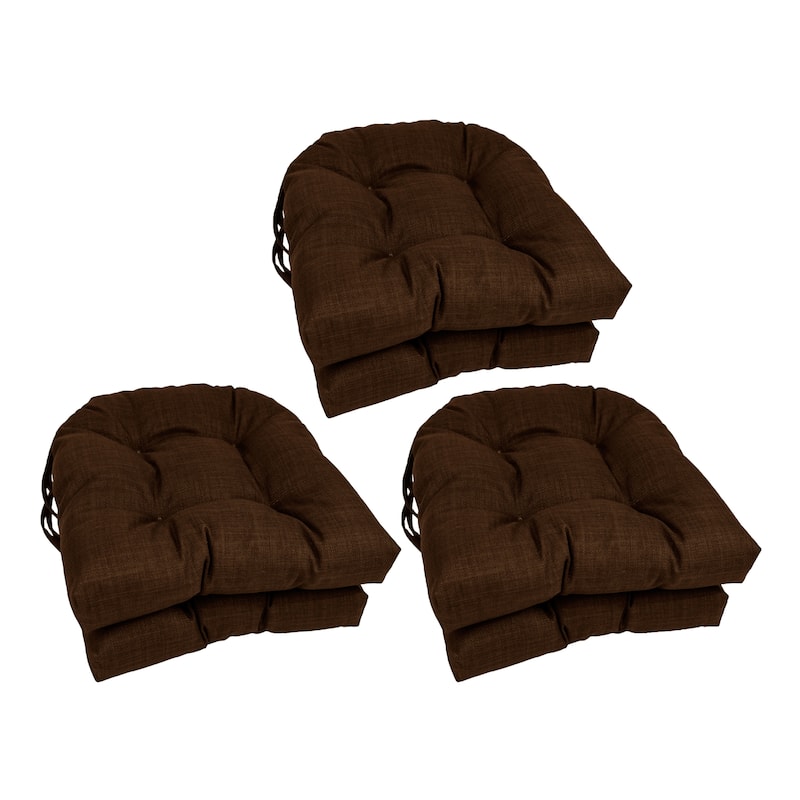 16-inch Rounded Back Tufted Indoor/Outdoor Chair Cushions (Set of 6) - Cocoa
