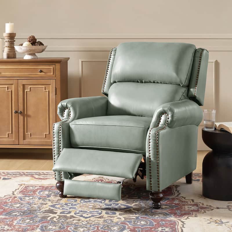 Gabriela Mid-Century Modern Genuine Leather Recliner with Tapered Block Feet by HULALA HOME - SAGE