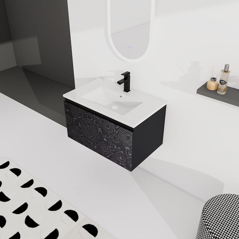 Modern 30'' Wall-Mounted Vanity with Ceramic Sink & Triple Soft-Close Cabinet Doors